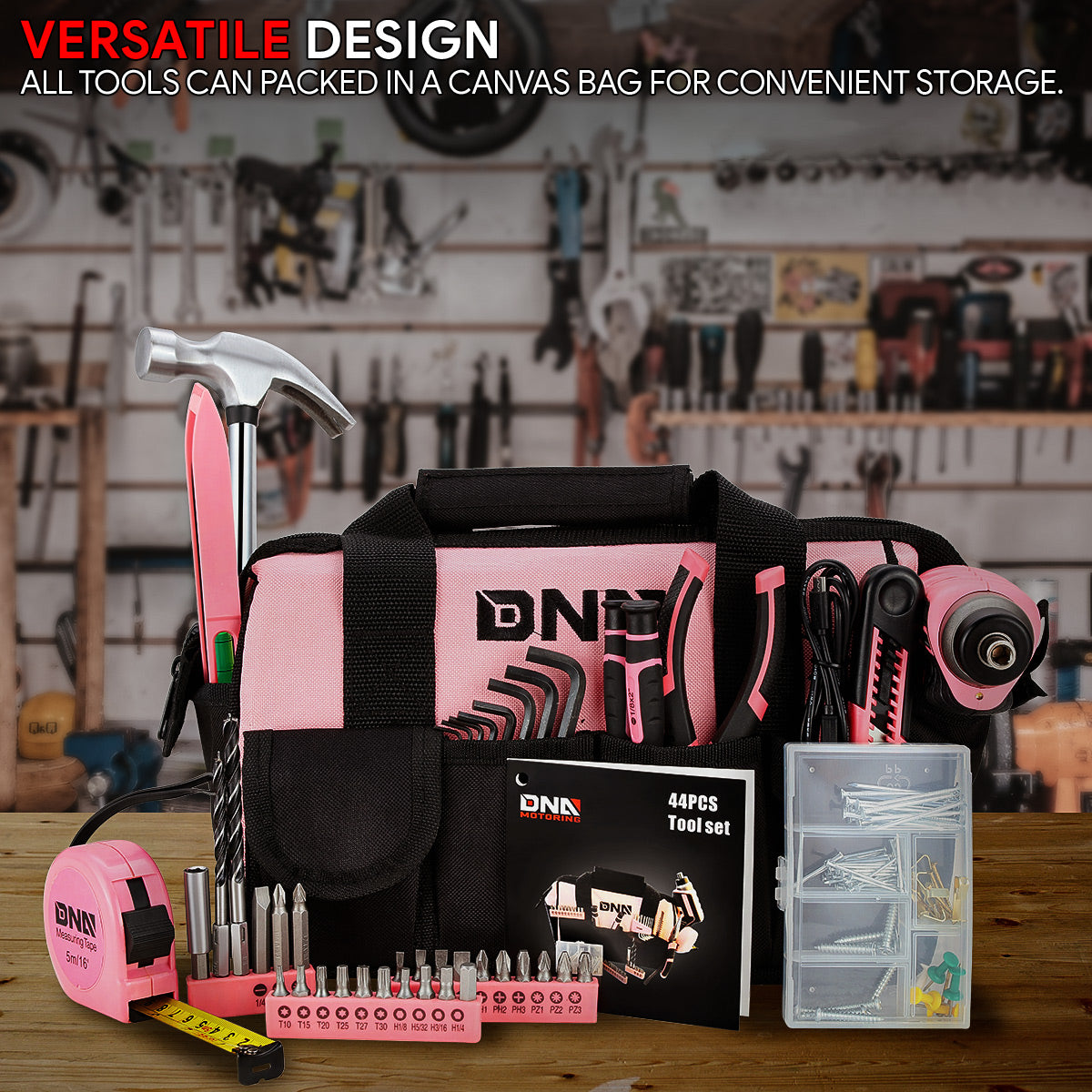44pcs Hand Tool Kit with Storage Bag (Pink)