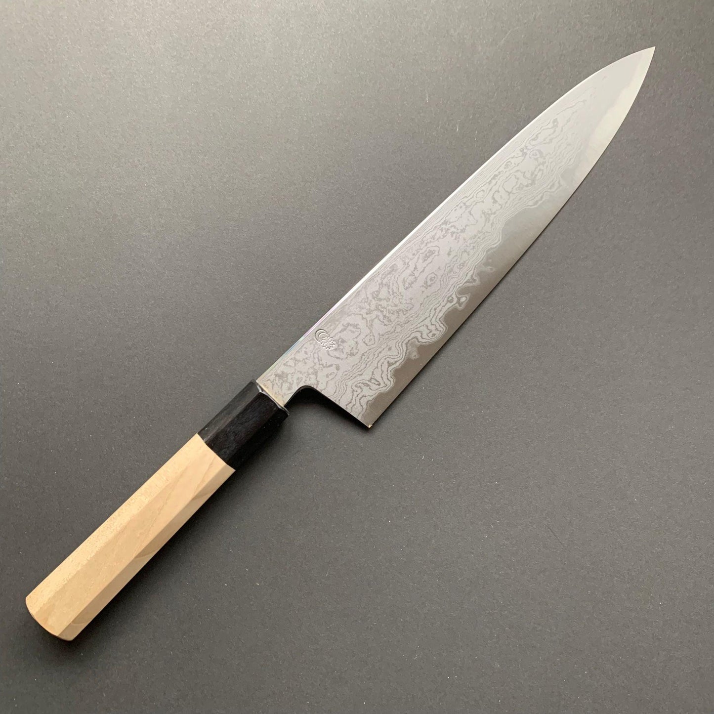 Gyuto Knife, Aogami 1 with iron cladding, Damascus finish, Kikuzuki Uzu range - Sakai Kikumori