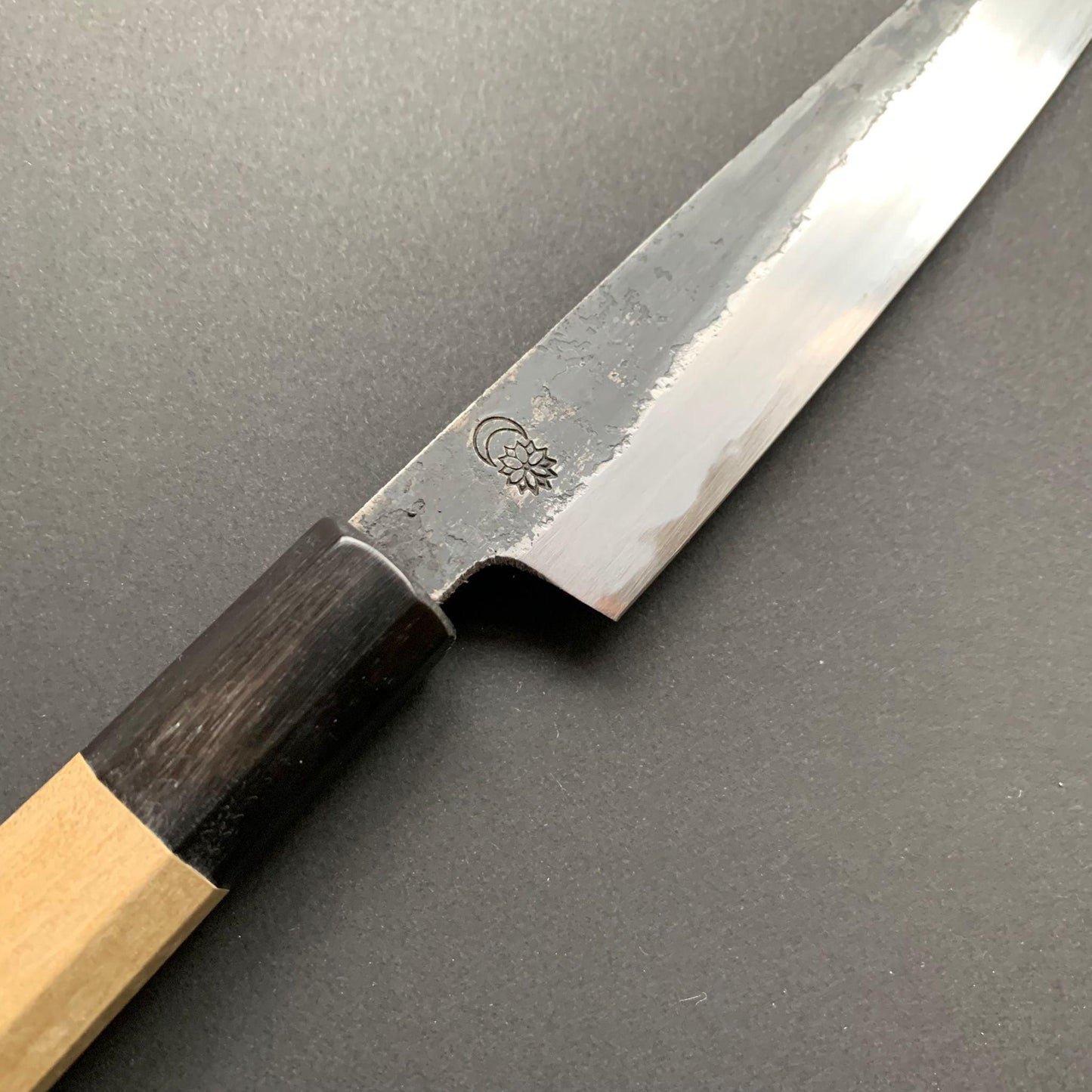 Petty Knife, Shirogami 2 with iron cladding, Kurouchi finish, Kikuzuki Kuro range - Sakai Kikumori