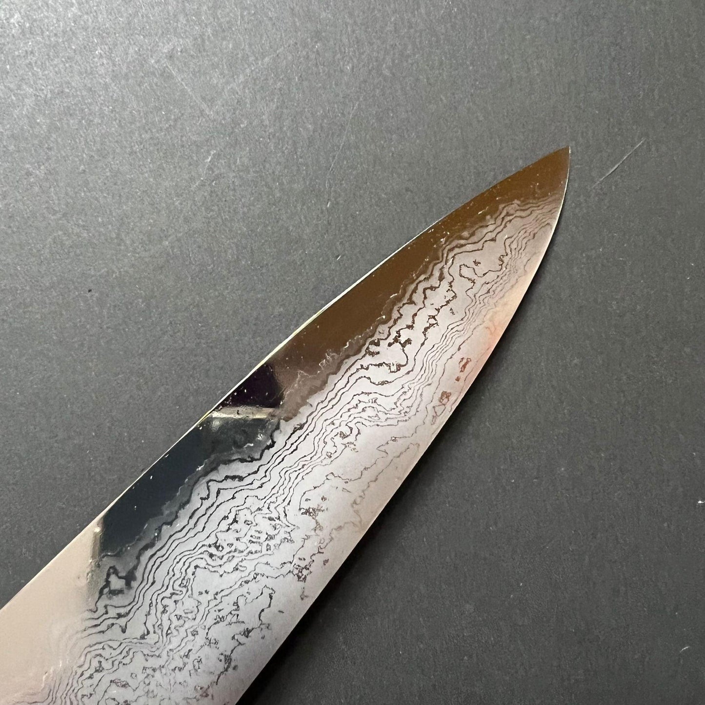 Gyuto knife, Shirogami 2 with iron cladding, Hand Laminated Damascus finish, Hyomon range - Hatsukokoro
