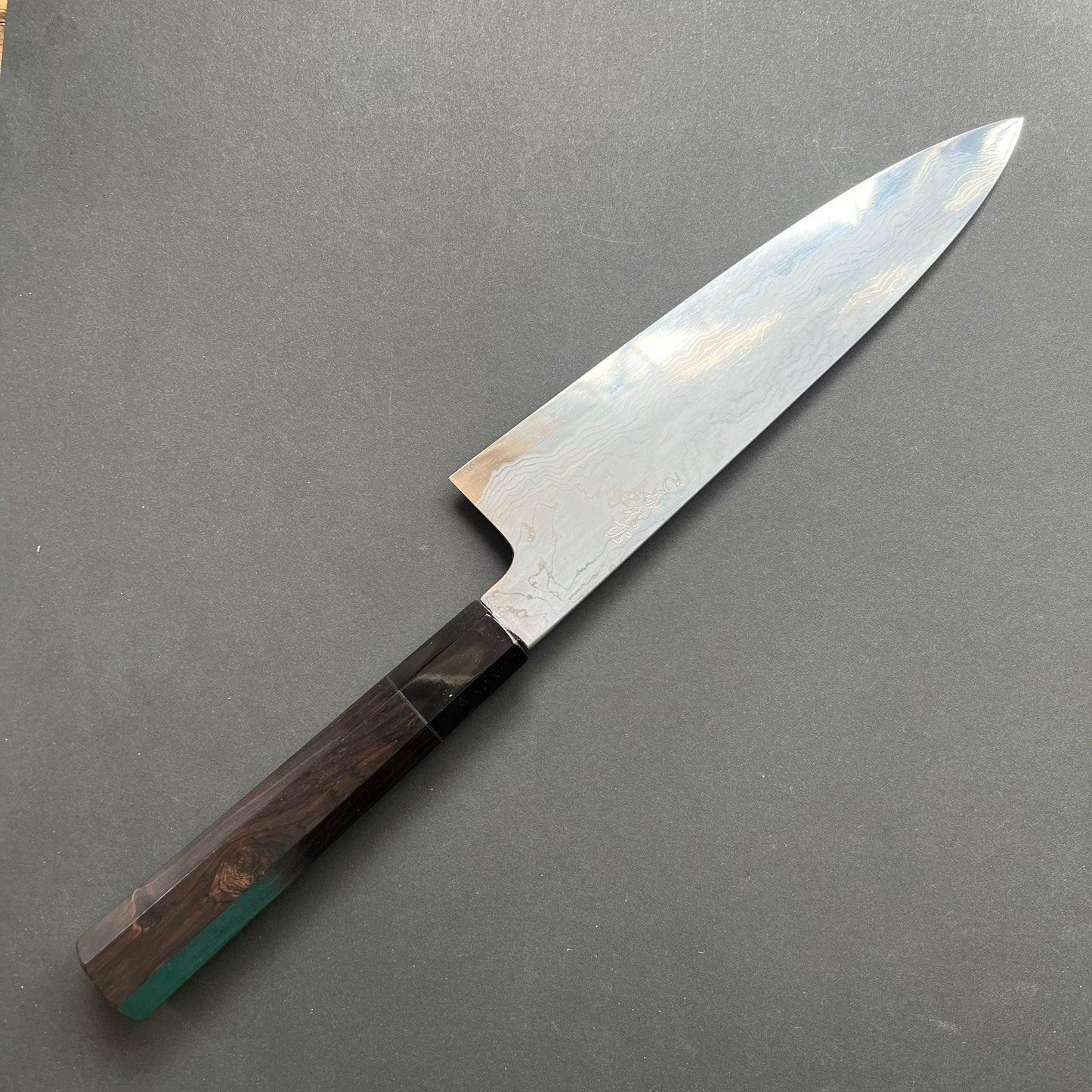 Gyuto knife, Aogami 1 with iron cladding, Damascus finish, Komorebi range - Hatsukokoro