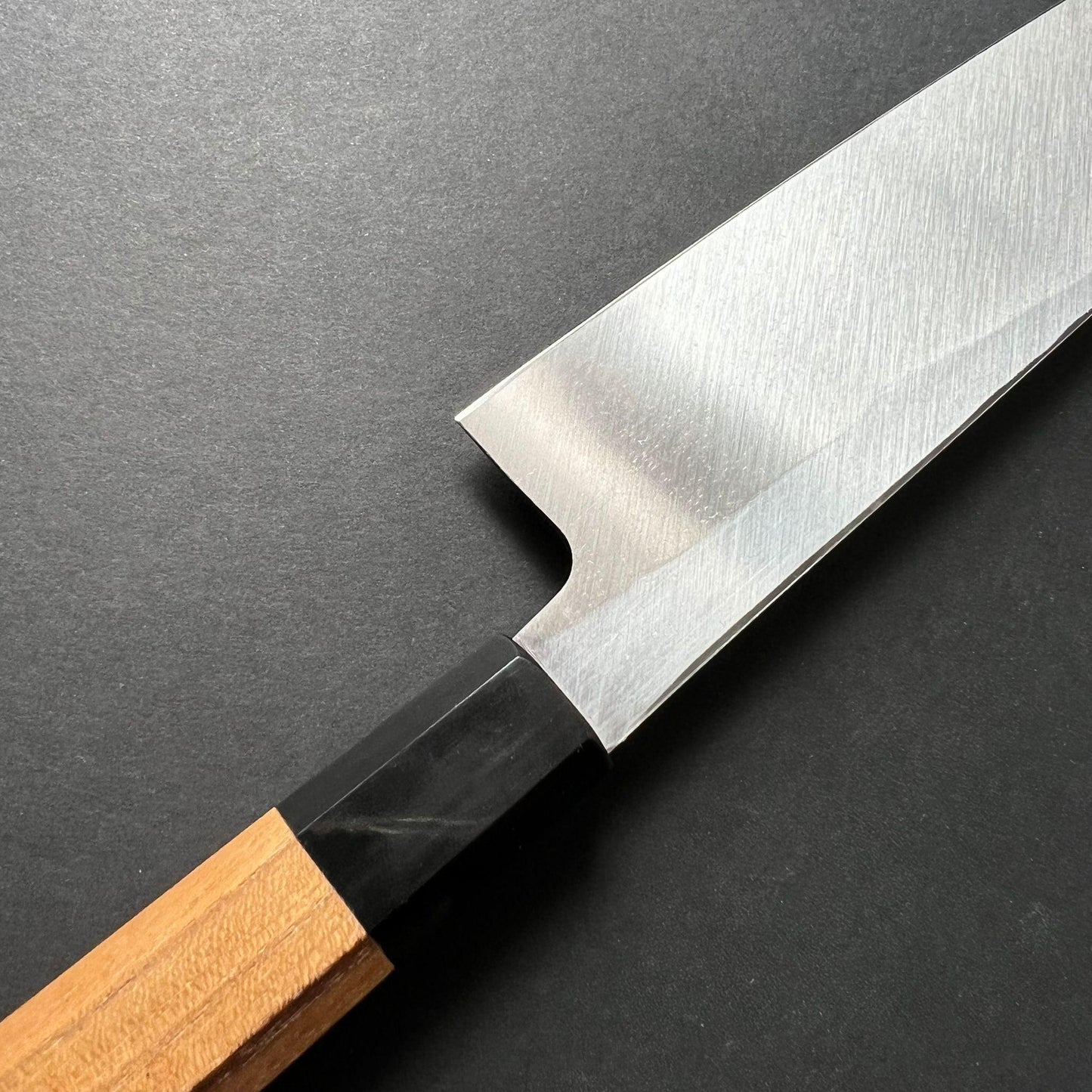 Single bevel Kiritsuke Gyuto knife, shirogami 2 with Iron cladding, polished finish - Hatsukokoro Shirasagi