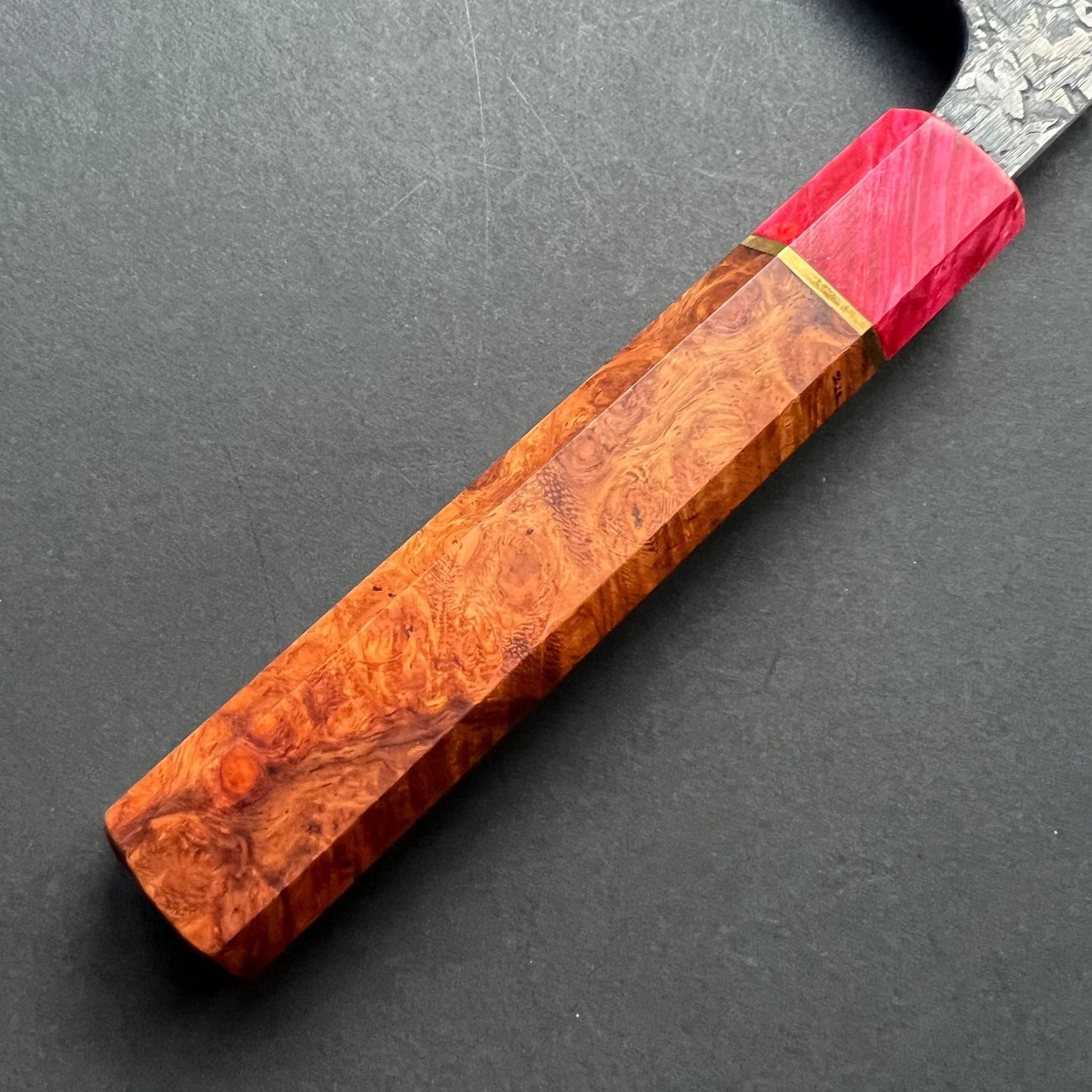 Gyuto knife, Aogami 1 with soft iron cladding, Damascus and Kurouchi finish - Manaka Kisuke
