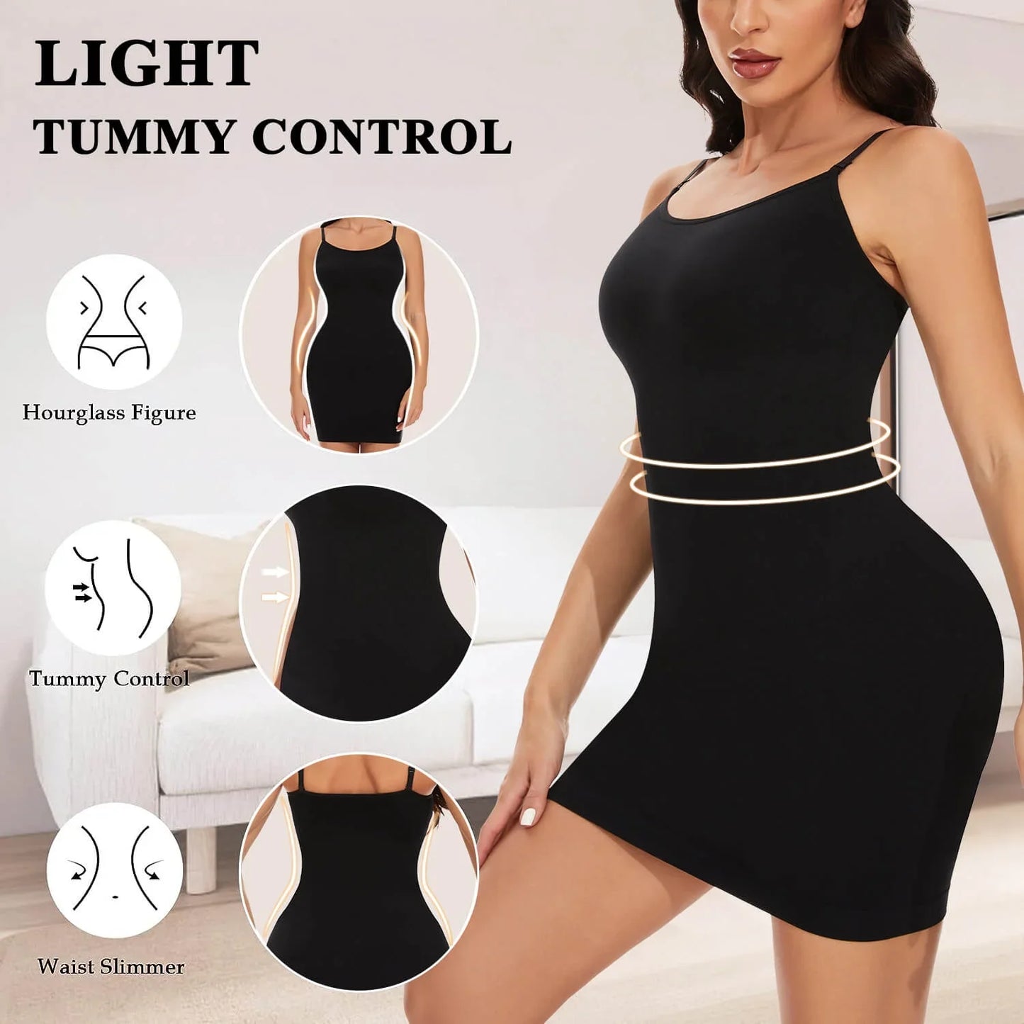 MANIFIQUE 2 Packs Shapewear Slips for Under Dresses Women's Tummy Control Body Shaper Slimming Seamless Cami Slip