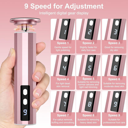 Electric Foot File  Callus Remover for Feet,9 Adjustable Speed Foot Scrubber with 40 Pcs Sandpaper Discs,Professional Pedicure Tool for Dead Skin and Calluses  Pink