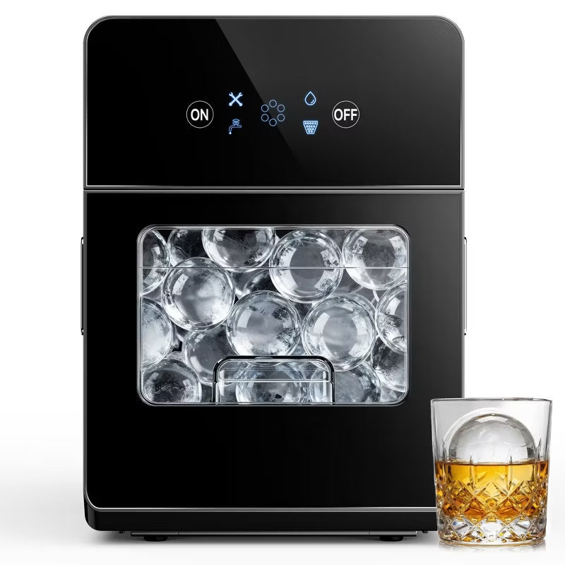 Simzlife Clear Ice Ball Maker Countertop, 3 pcs in 40 Mins, 108 pcs/Day, 2.4" Sphere Ice Maker Machine, Self-Cleaning, for Whiskey & Bourbon, Black