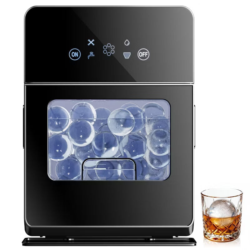 EUHOMY Clear Ice Ball Maker Countertop, 4 pcs in 38 Mins, 150 pcs/Day, Sphere Ice Maker Machine, Self-Cleaning, for Whiskey & Bourbon, Black