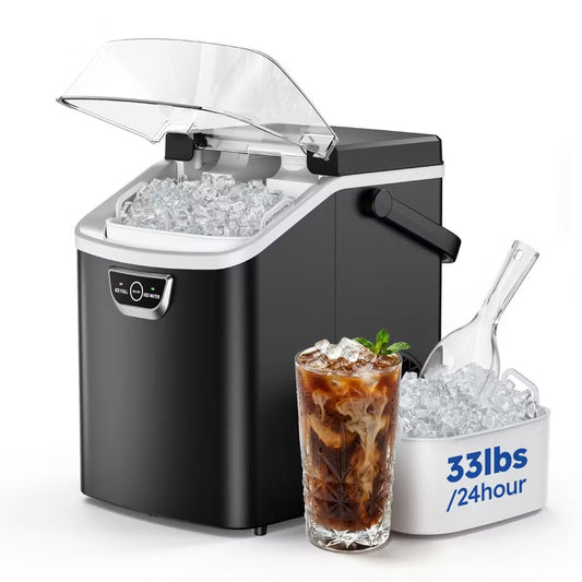 Simzlife 33 Lbs. Nugget Ice Maker Countertop , 5mins Fast Ice Making, Quiet Operation & Self-Cleaning, Black