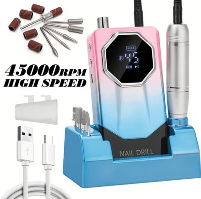 FETERVIC Professional Nail Drill Kit 45000 RPM, Rechargeable Electric Nail File , Cordless E File Machine with LCD Display  24 Drill Bits for Acrylic, Gel Nails  Cuticle Care