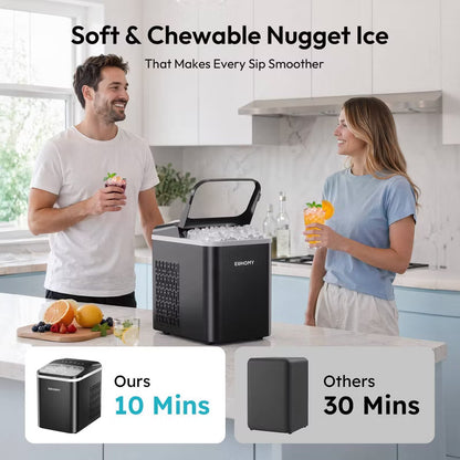 EUHOMY 26.5lbs Nugget Ice Maker Countertop with Auto-Cleaning Black