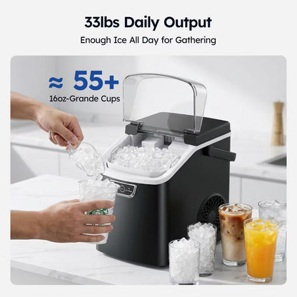 Simzlife 33 Lbs. Nugget Ice Maker Countertop , 5mins Fast Ice Making, Quiet Operation & Self-Cleaning, Black