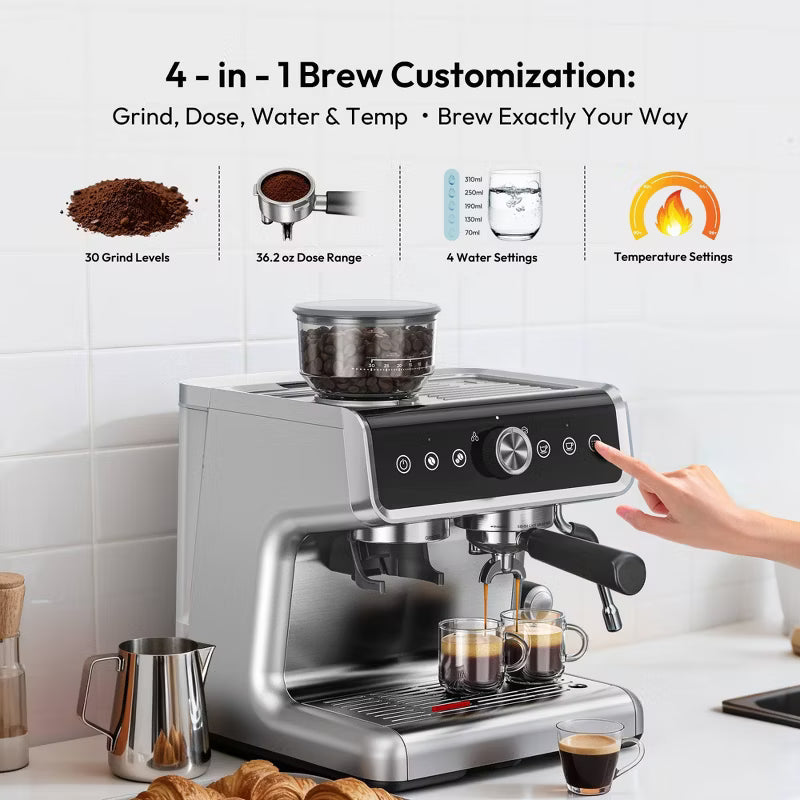 EUHOMY 15 Bar Espresso Machine Coffee Maker with Grinder Stainless Steel
