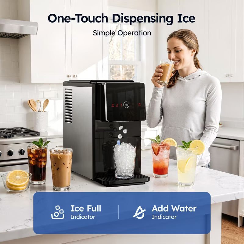 Simzlife Nugget Ice Maker and Dispenser, 30 Lbs./24H, One-Tap Auto Soft Chewable Ice Dispensing, Self-Cleaning, Black