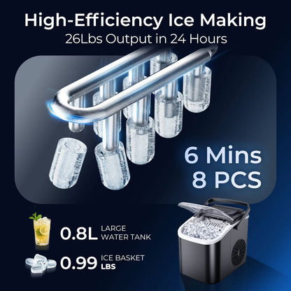 EUHOMY 26.5lbs Countertop Bullet Ice Maker