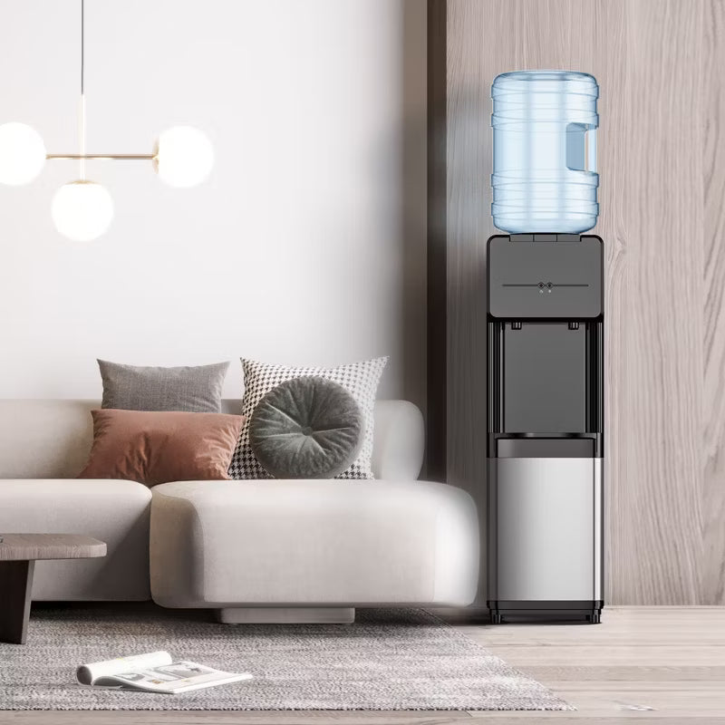 Simzlife Freestanding Water Dispenser, Hot & Cold Water, Top Loading Water Cooler, Child Safety Lock, for 3-5 Gallon Bottle, Removable Water Tray