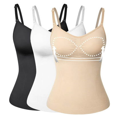 3 Packs Shapewear Camisoles with Built in Padded Bras Tummy Control Compression Tank Tops for Women Body Shaper