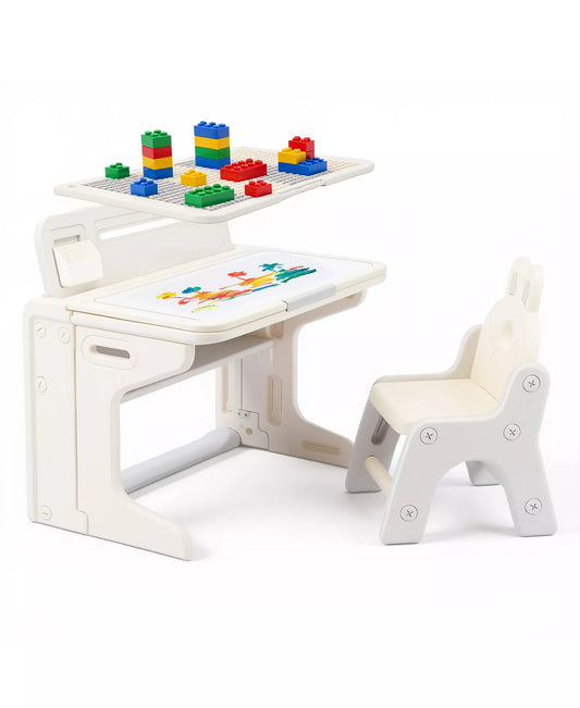 Kids Table and Chair Set, Activity Desk for Drawing, Reading, Building Blocks, and Play