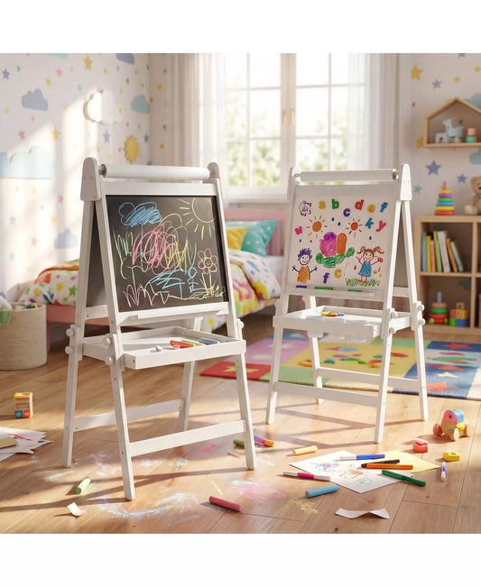 3-in-1 Kids Art Easel with Magnetic Whiteboard, Chalkboard, Paper Roll