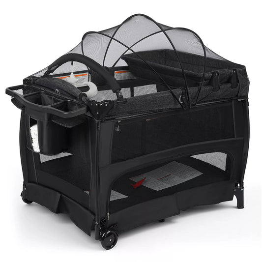 4-in-1 Portable Baby Playard with Bassinet and Mosquito Net, Bedside Sleeper and Changing Table