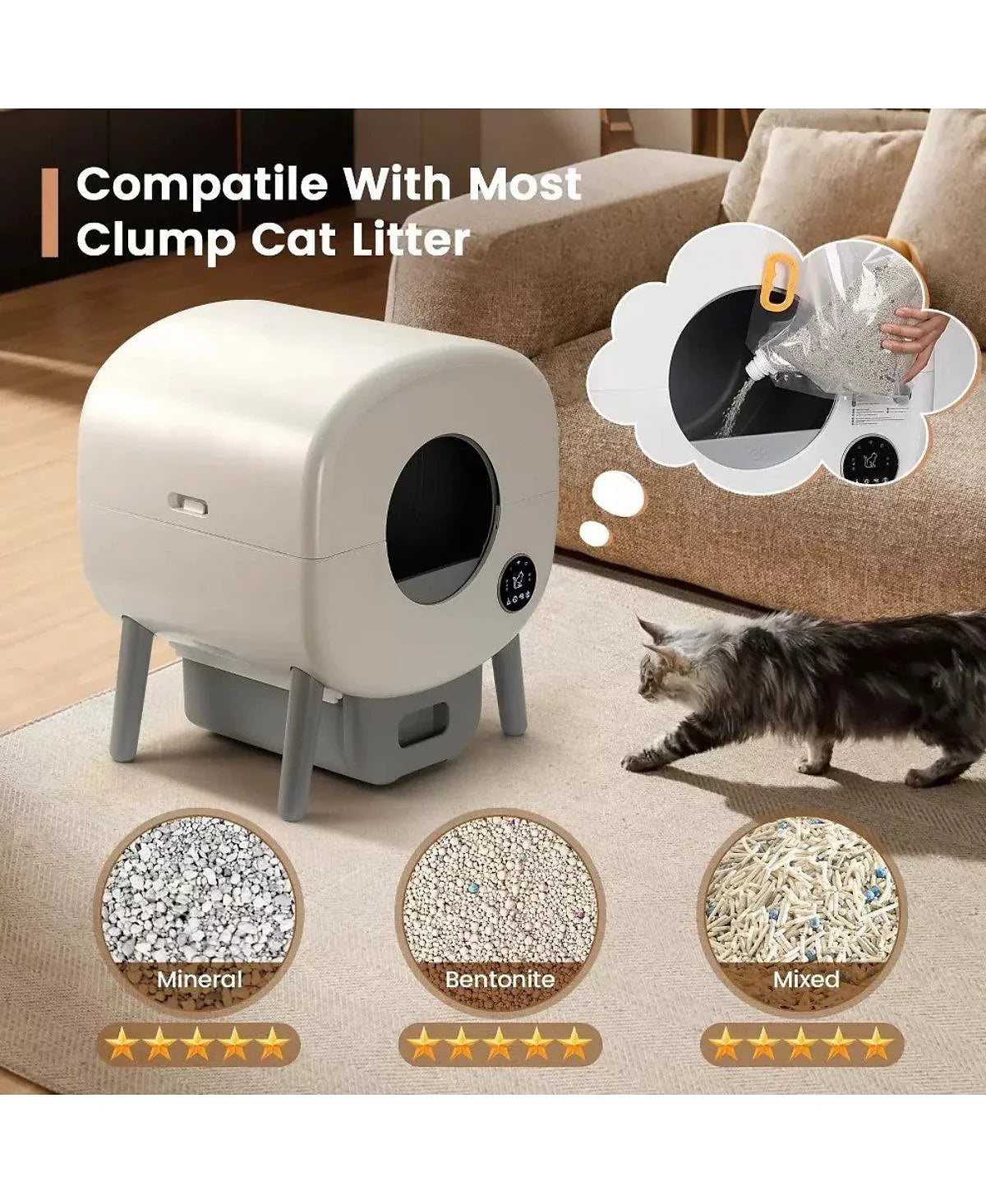 Smart Self-Cleaning Cat Litter Box with App Control