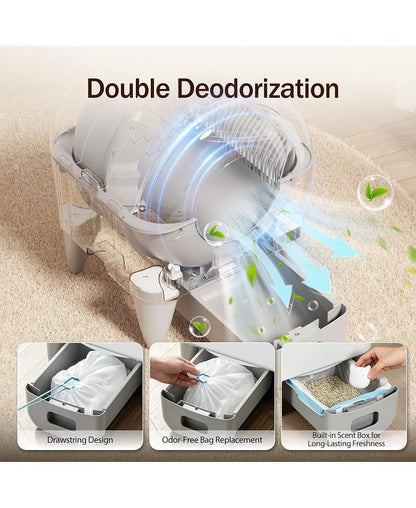 Automatic Self-Cleaning Cat Litter Box with 95L Drum & 15L Sealed Waste Bin, Quiet Mode
