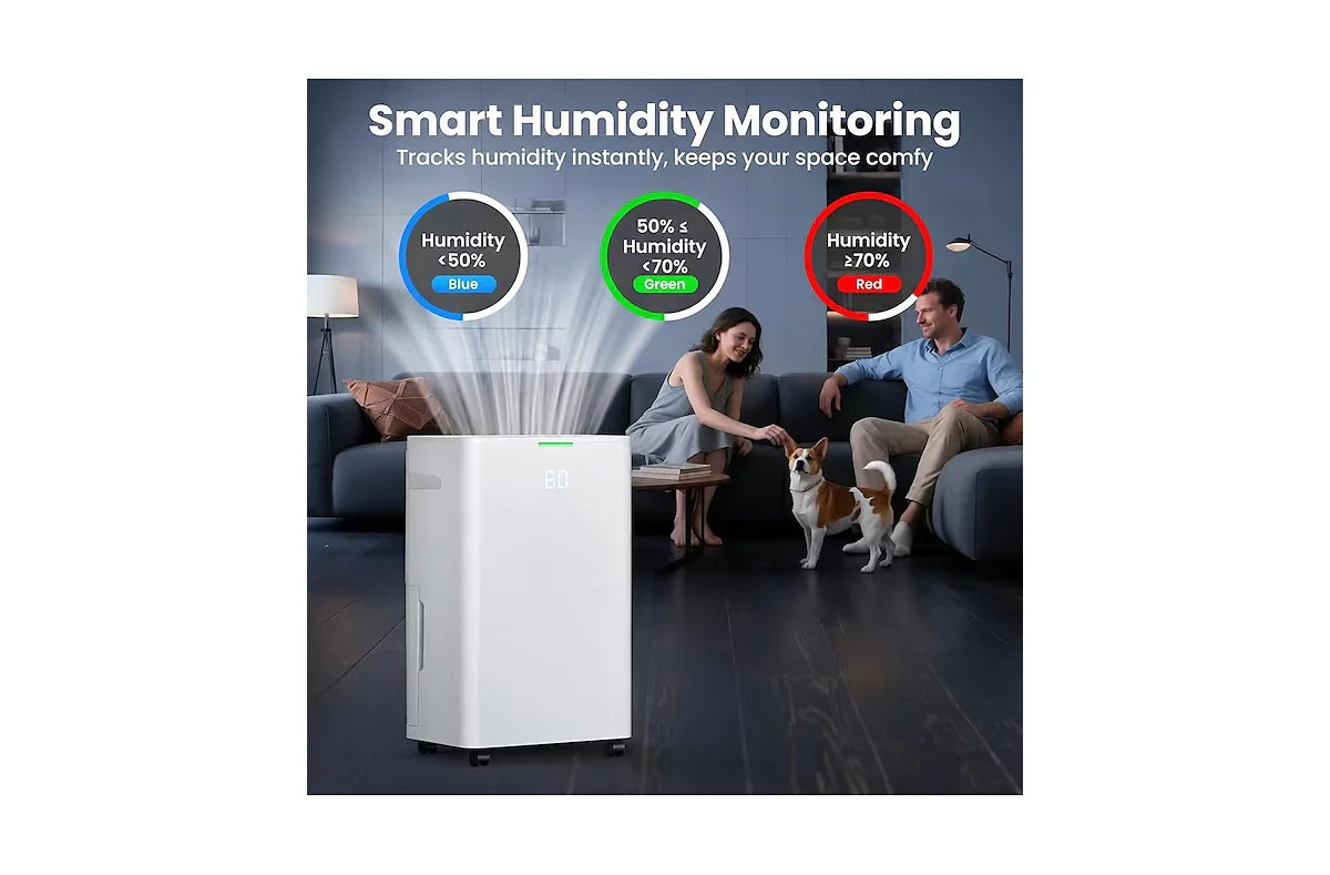 Dehumidifier for 4,500 sq. ft. rooms with drain hose and auto shutoff