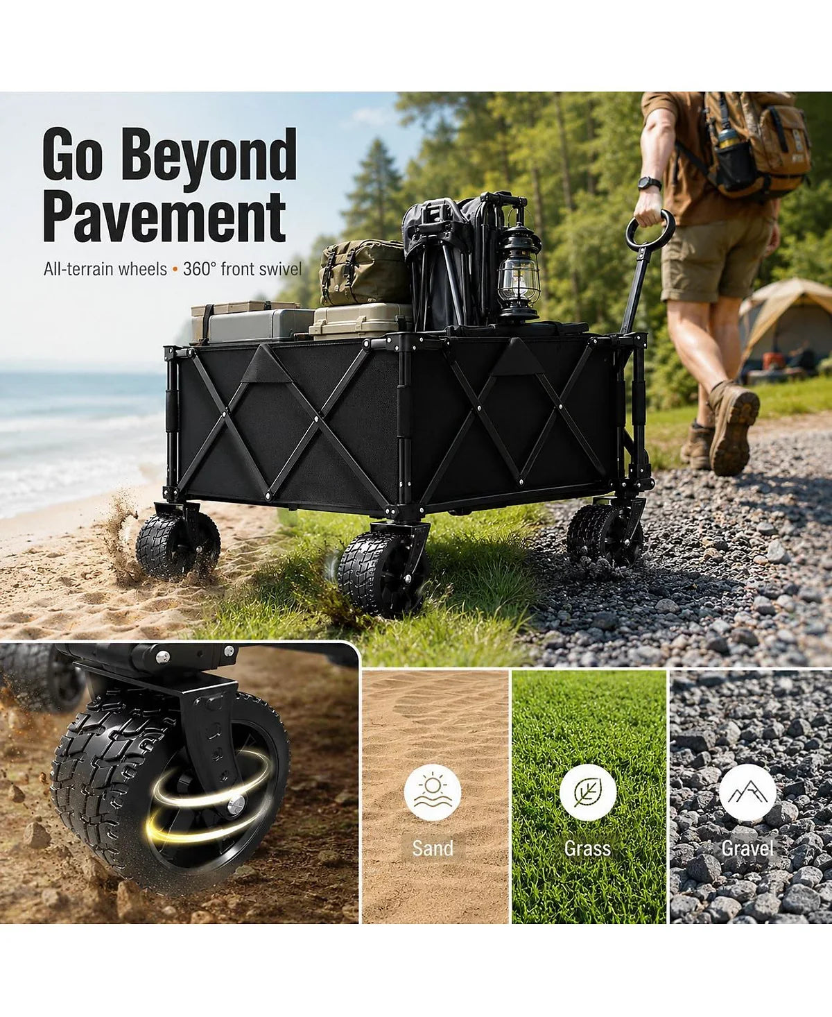 Collapsible Folding Wagon Cart with All Terrain Wheels 420 lb Capacity Utility Wagon