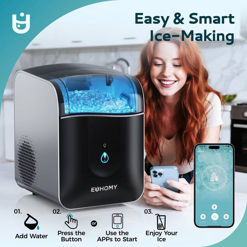 EUHOMY 40lbs Smart Nugget Ice Maker Countertop with APP Remote Control