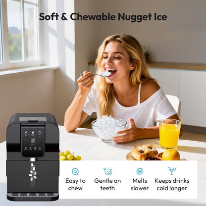 Simzlife Nugget Ice Maker and Dispenser, 30 Lbs./24H, One-Tap Auto Soft Chewable Ice Dispensing, Self-Cleaning, Black