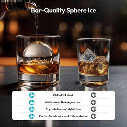 EUHOMY Clear Ice Ball Maker Countertop, 4 pcs in 38 Mins, 150 pcs/Day, Sphere Ice Maker Machine, Self-Cleaning, for Whiskey & Bourbon, Black