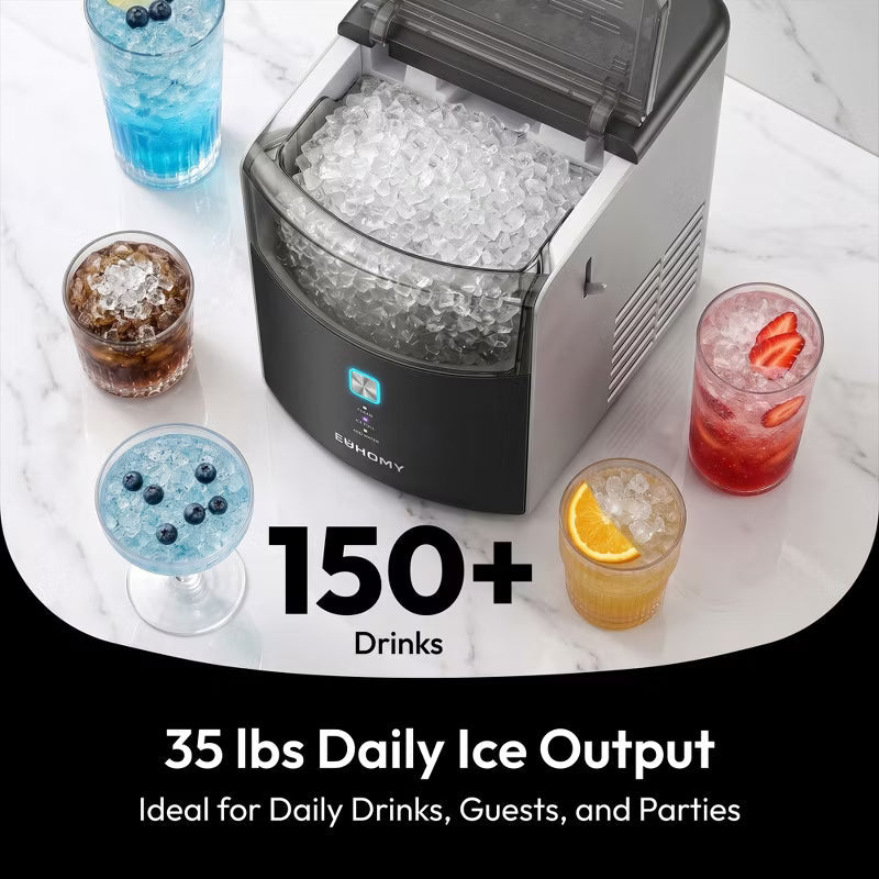 EUHOMY Nugget Ice Maker Countertop, Fast 5-Min Ice Ready, Deep Self-Cleaning System & Dual-Layer Insulation, Black