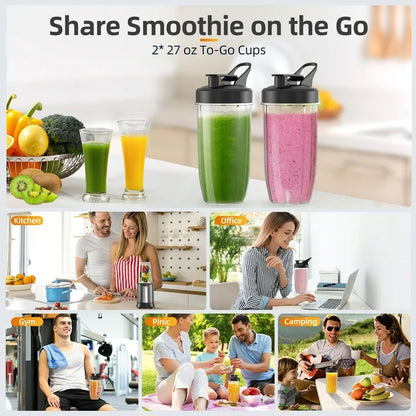 Smoothie Blender, 1300W Personal Blender for Smoothies, Shakes and Nutrient Extractions with 2pcs BPA Free 27oz Portable Blender To Go Bottles