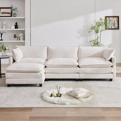 HYLEORY Circle Velvet U-Shaped Sectional Sofa , Indoor Furniture Convertible Modular Sectional Sofa Set with 2 Ottomans for Living Room