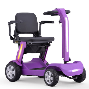 4 Wheels Mobility Scooter for Adults  Senior, Foldable Lightweight Powered Device for Travel, with LED Strip Light, Storage Bag, Charger Included, No Assemble Required (Purple)