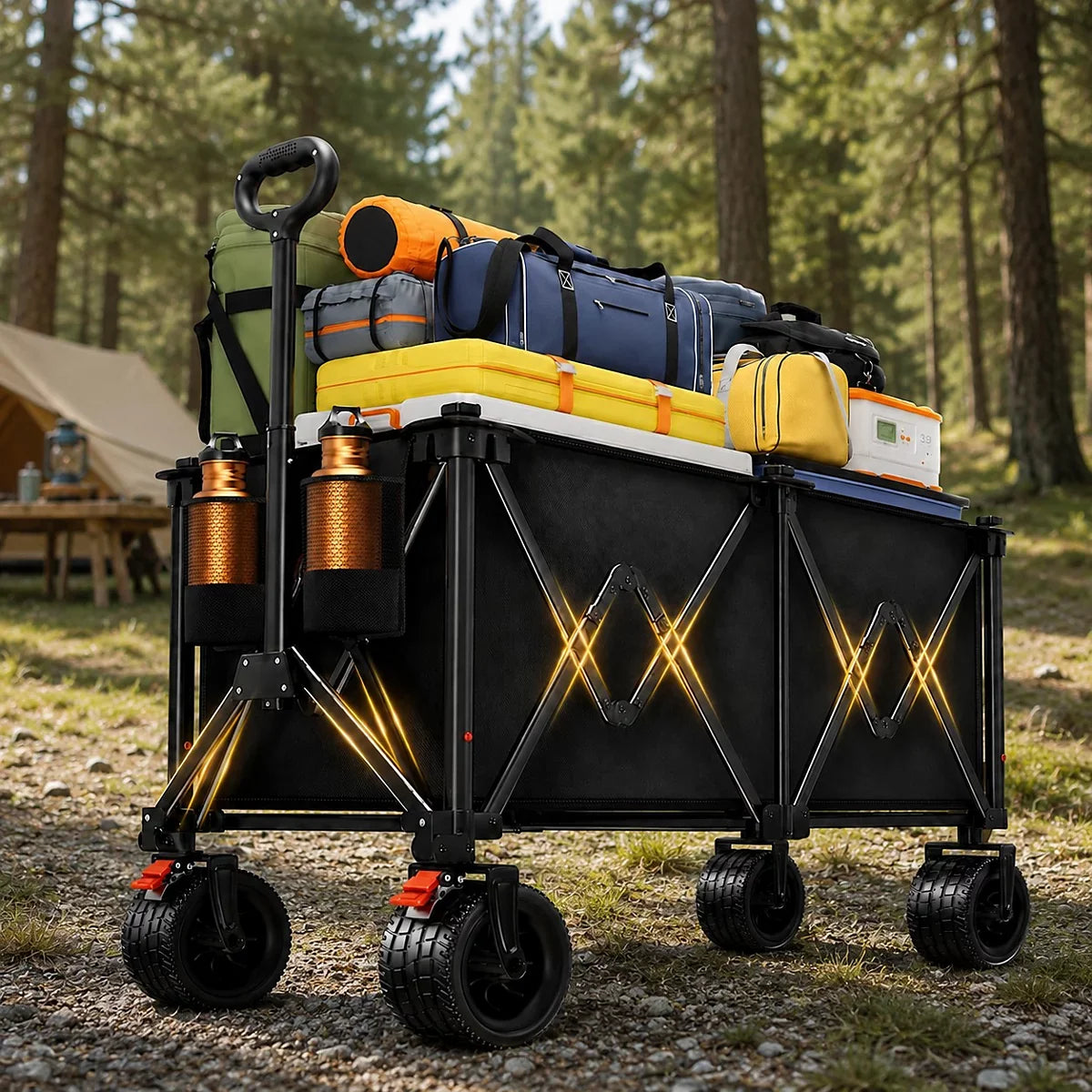 Folding Utility Wagon, 330L Collapsible Cart with All-Terrain Wheels for Camping Beach Garden