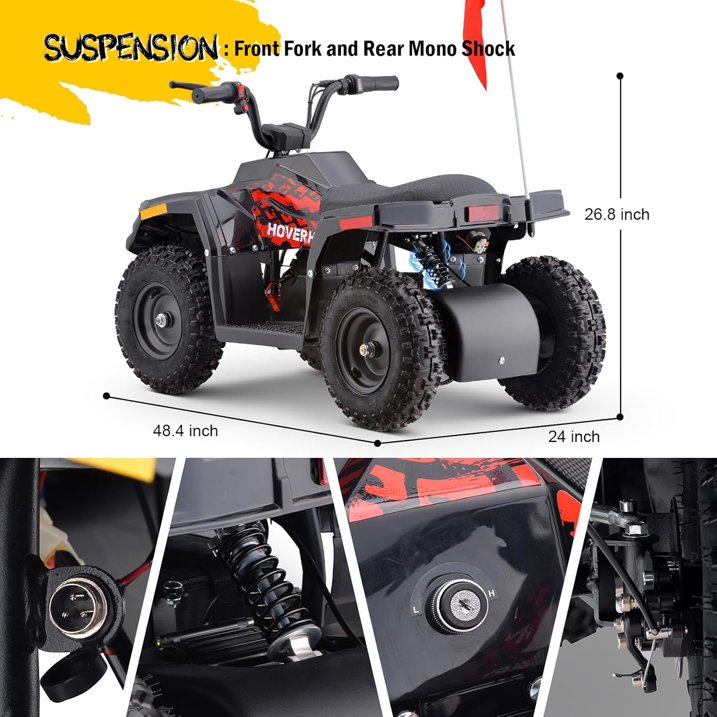 Hoverheart Electric ATV, 36V Kids Dirt Quad Bike with 500W Motor, Long Range 8 10 Miles, Electric 4 Wheeler with Parent Speed Control, Dual Suspensions for Boys Girls Off-Road and Race (RED)