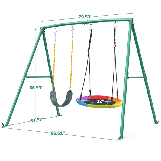 Trekassy Kids Swing Set with Saucer Swing  Belt Seat, 440lbs Capacity Heavy Duty A Frame Metal Stand for Backyard, Outdoor  Playground  Safe  Durable