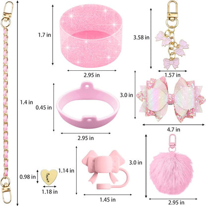 Cup Accessories and Charm Set for Stanley Tumbler Cup, Silicone Straw Cover Cap Straw Toppers Cup Boots, Pink