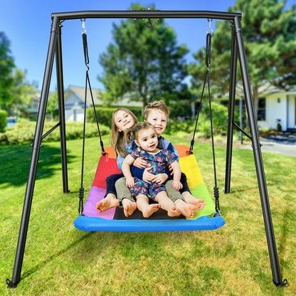 KloKick Metal Swing Set  60 Large Platform Swing, 440lbs Heavy Duty Set for Kids Backyard Play(Rainbow)