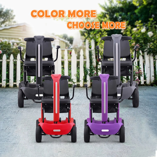 4 Wheels Mobility Scooter for Adults  Senior, Foldable Lightweight Powered Device for Travel, with LED Strip Light, Storage Bag, Charger Included, No Assemble Required (Purple)