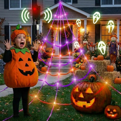 Laukingdom Halloween Lighted Spider Web with 150 LED Lights Motion Activated Outdoor Yard Decor