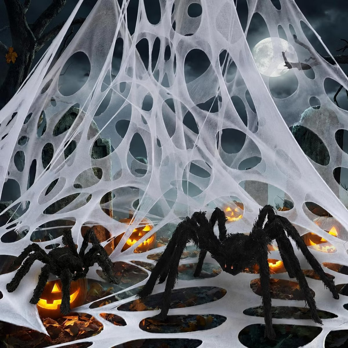 Laukingdom DIY Giant Halloween Spider Web 450 Sq Ft Stretchable Spider Web With 10 Ground Stakes