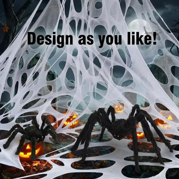 Laukingdom DIY Giant Halloween Spider Web 450 Sq Ft Stretchable Spider Web With 10 Ground Stakes