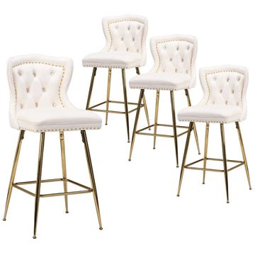 Farini Bar Stools Set of 4, Velvet Counter Height Stools with Metal Legs for Kitchen, Dining Rooms, Pubs (Beige, 26")