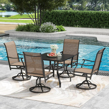 Farini Outdoor Dining Set for 4, 5-Piece Patio Table and Chairs Set, 4 x Swivel Patio Chairs with Textilene Fabric and 35"x35" Outdoor Dining Table with 1.57" Umbrella Hole for Poolside, Backyard