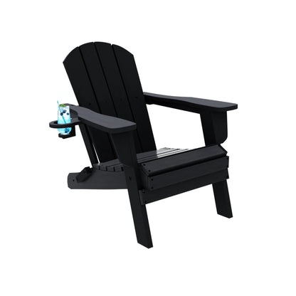 Greforg Oversized Folding Adirondack Chair with Cup Holder,HDPE for outdoor Lawn,Black