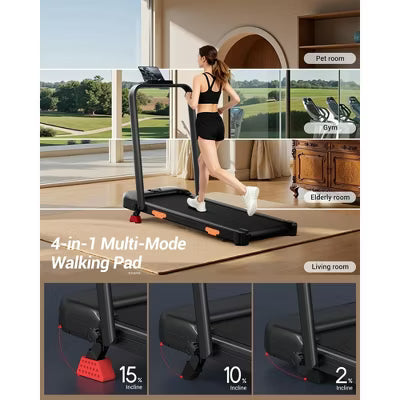 15 Incline Walking Pad Treadmill with Handlebar, 2.5HP Quiet Folding Under Desk Treadmill for Home Office (BLACK)