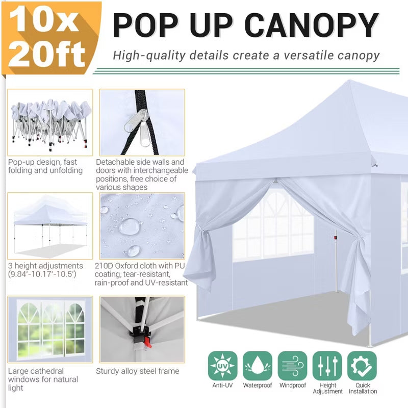 COBIZI 10x20FT Pop Up Canopy Tent with 6 Removable Sidewalls