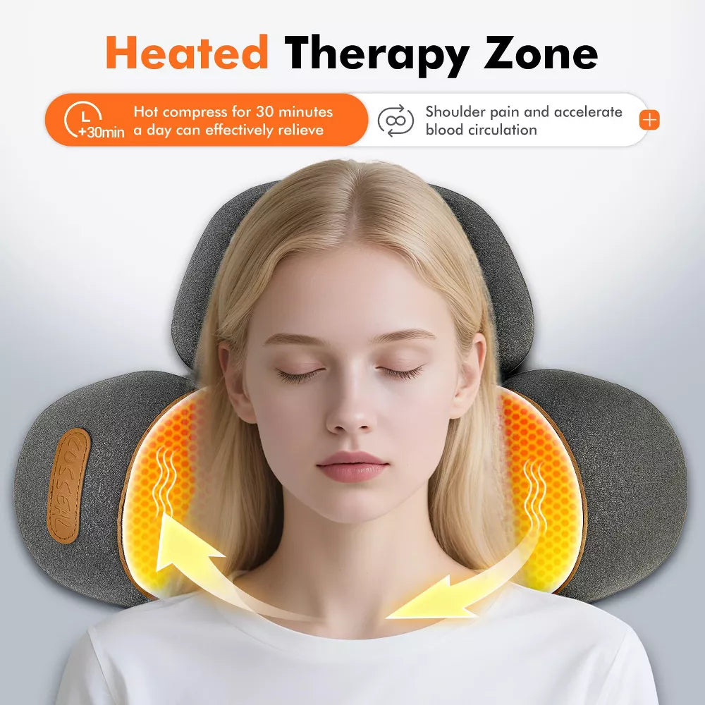 Morfone Heating&Massage Neck Pillow, Neck and Shoulder Massager for Neck Pain Relief, Cervical Massage Pillow for Back&Shoulders