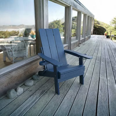 Fortune Candy 1-Person HIPS Foldable Adirondack Chair with Cushion, Navy Blue